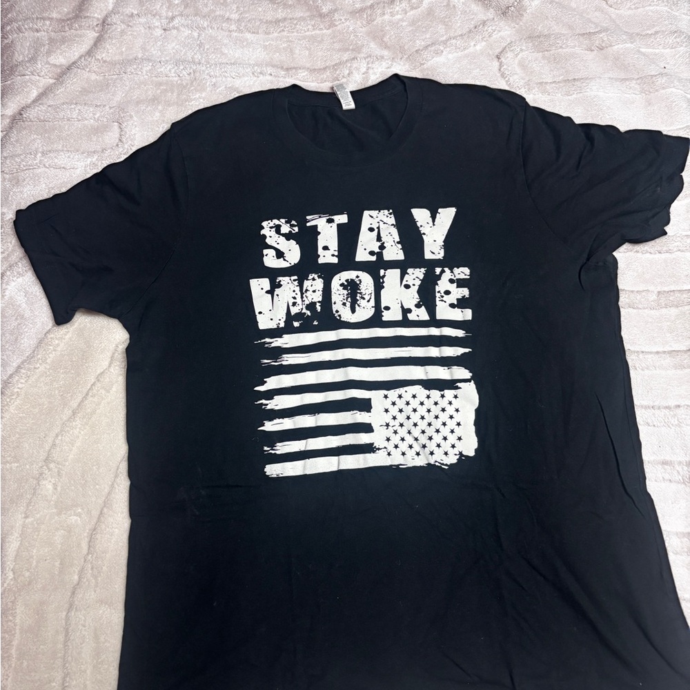 Bella Canvas Black Stay Woke Graphic Tee with White Print
